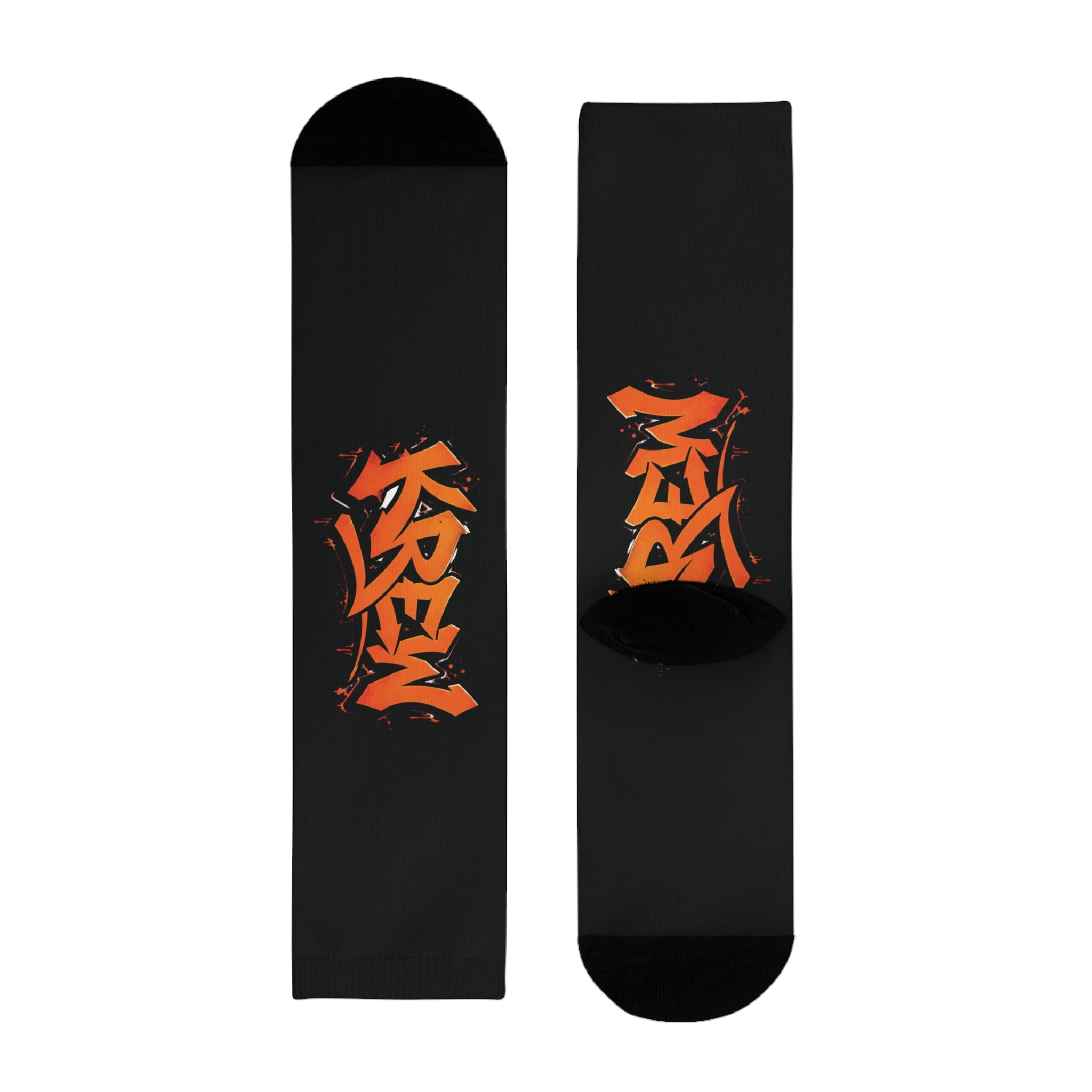 Graffiti Orange Logo Crew Socks — Sublimated Black Streetwear Socks
