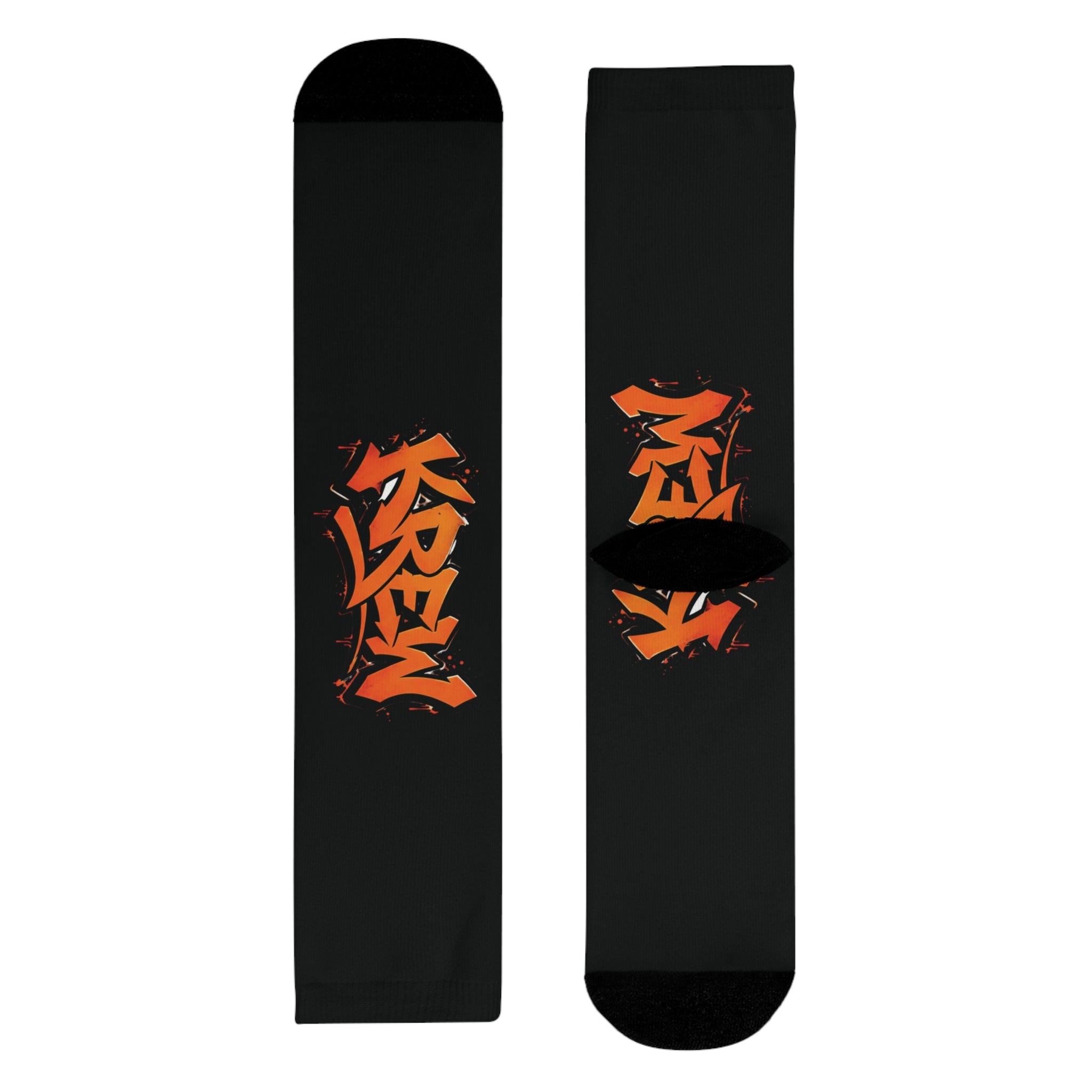 Graffiti Orange Logo Crew Socks — Sublimated Black Streetwear Socks
