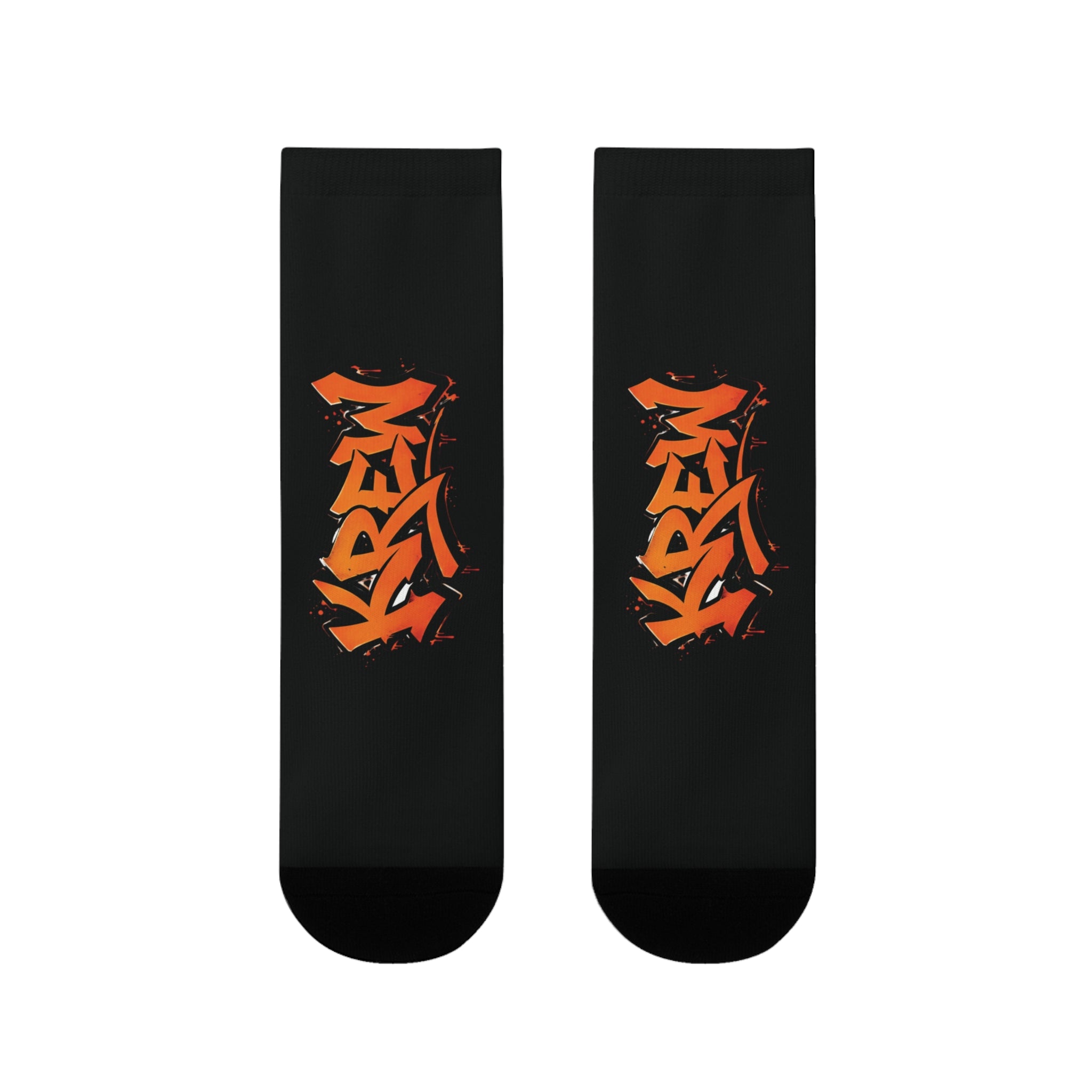 Graffiti Orange Logo Crew Socks — Sublimated Black Streetwear Socks