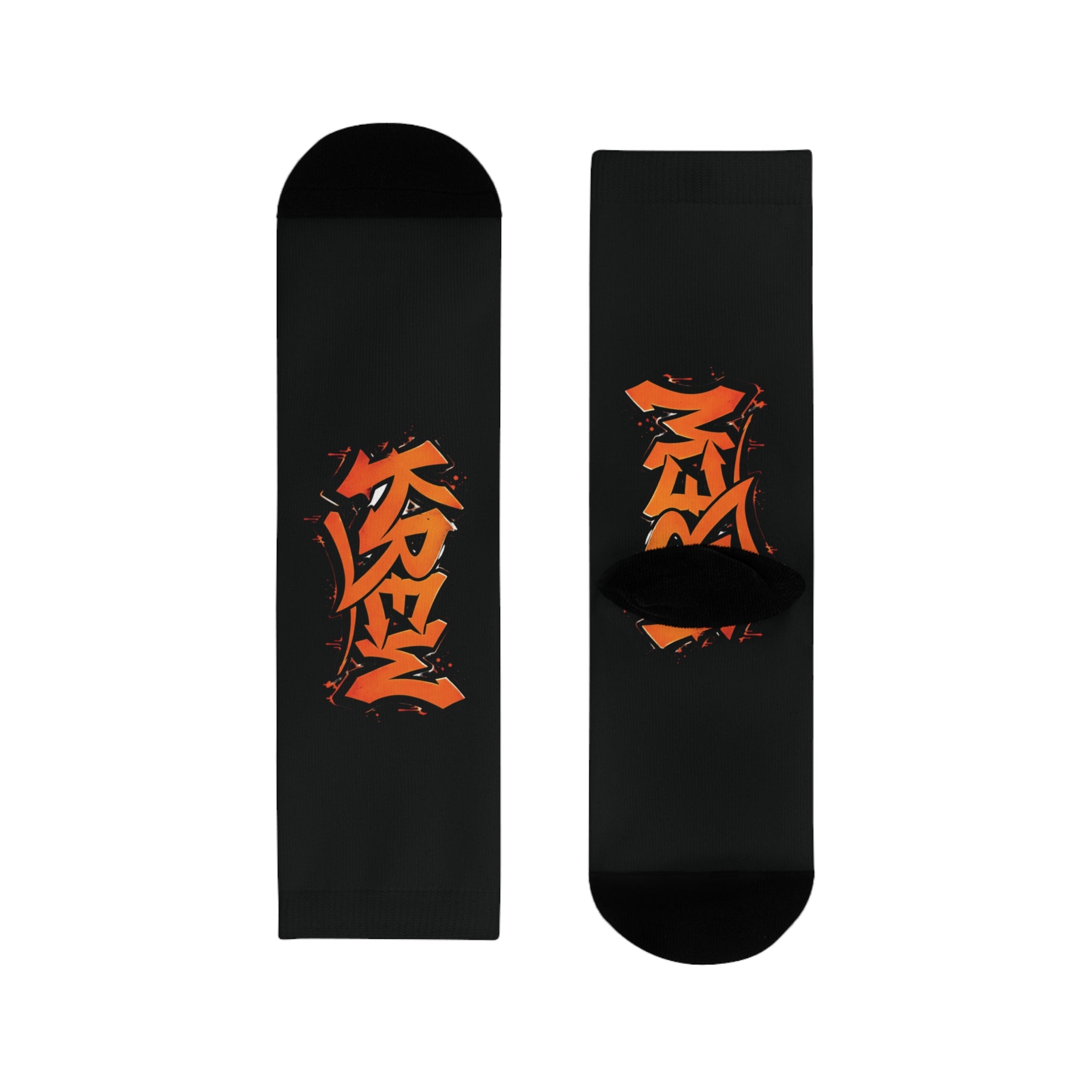 Graffiti Orange Logo Crew Socks — Sublimated Black Streetwear Socks