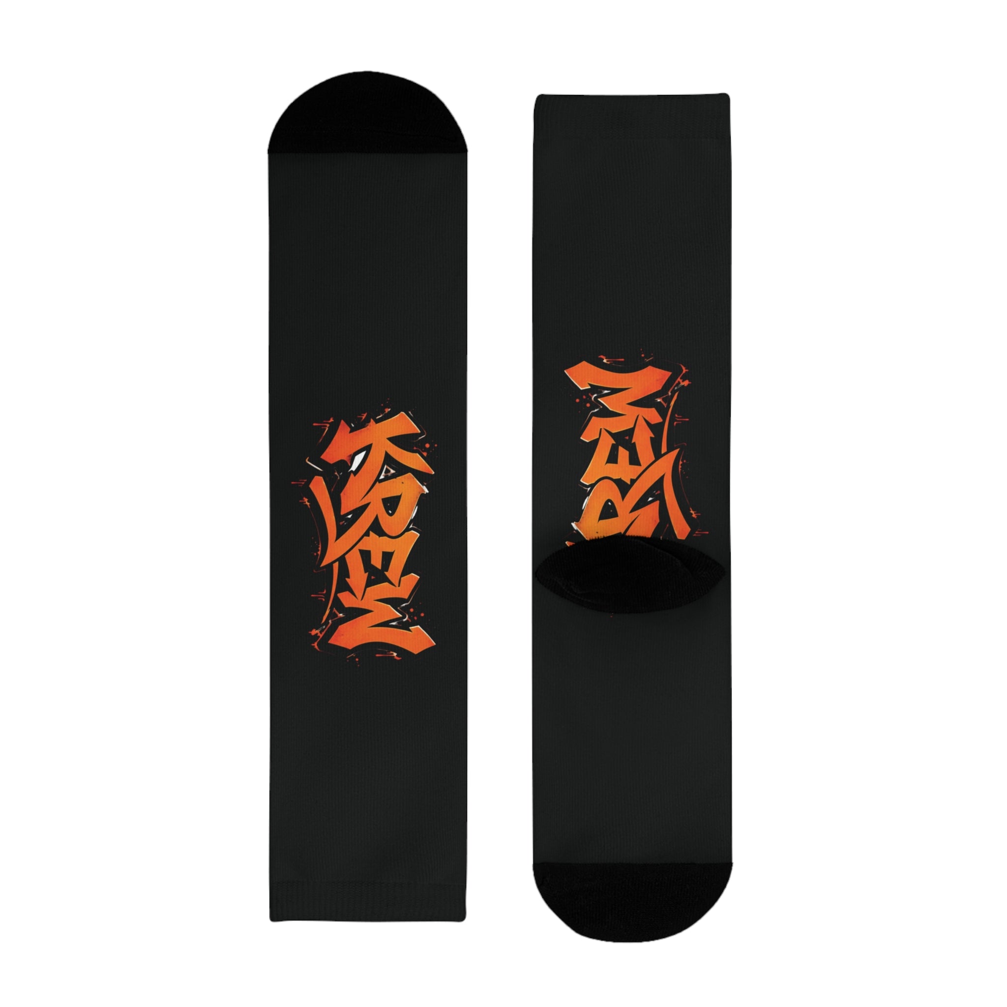 Graffiti Orange Logo Crew Socks — Sublimated Black Streetwear Socks